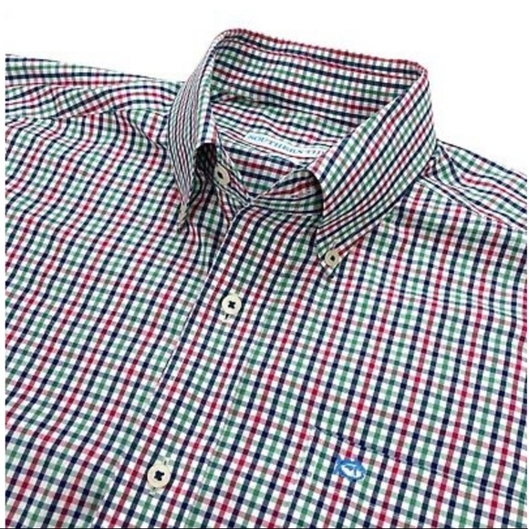 🆕 Southern Tide Gingham Button Down - Navy, Green, Red, & White - Picture 9 of 13